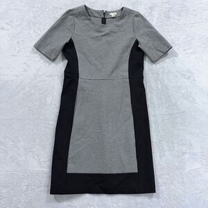 J.CREW Sheath Midi Dress Womens 4 Career Gray‎ Black Stretch Crew Neck